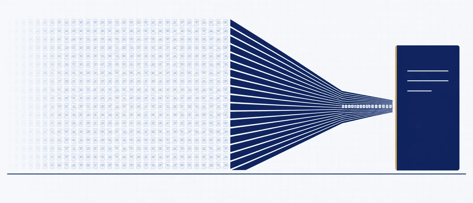 Many individual claims converging through narrowing channels into a single consolidated proceeding